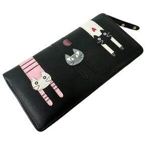 Black & Pink Vinyl Cute Cat Wallet Change Purse